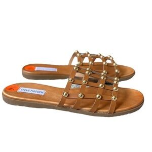 Steve Madden Cognac Beil Gold Pearl Sandals 9.5